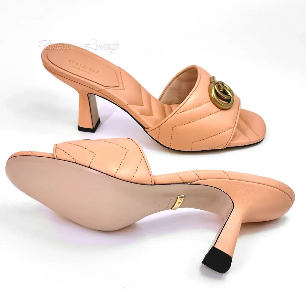 NEW GUCCI GG Marmont Matelasse Leather Mules Sandals Peachy Chic EU 40.5 US 10.5